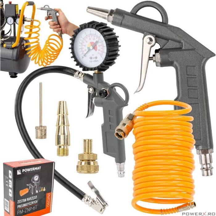 Kit pentru compresor, accesorii, pistol umflat, suflat, 6 piese,