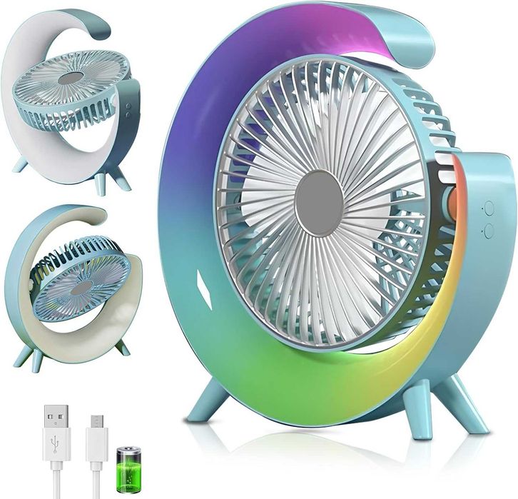 НОВ! USB настолен вентилатор, 3 скорости, 360° въртене, LED осветление