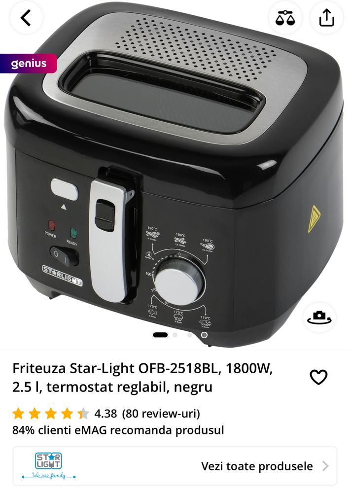 Friteuza Star-Light OFB-2518BL, 1800W, 2.5 l, termostat reglabil,