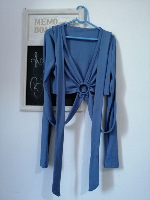 Bluza sexy albastra Shein cu snururi pe talie marimes XS 34