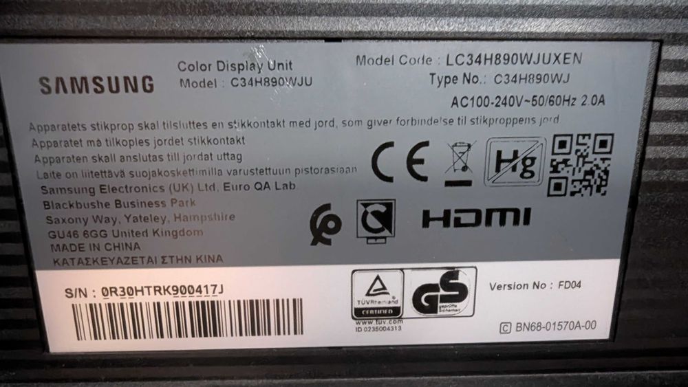 34" SAMSUNG 21:9 извит широкоформатен монитор модел C34H890WJU