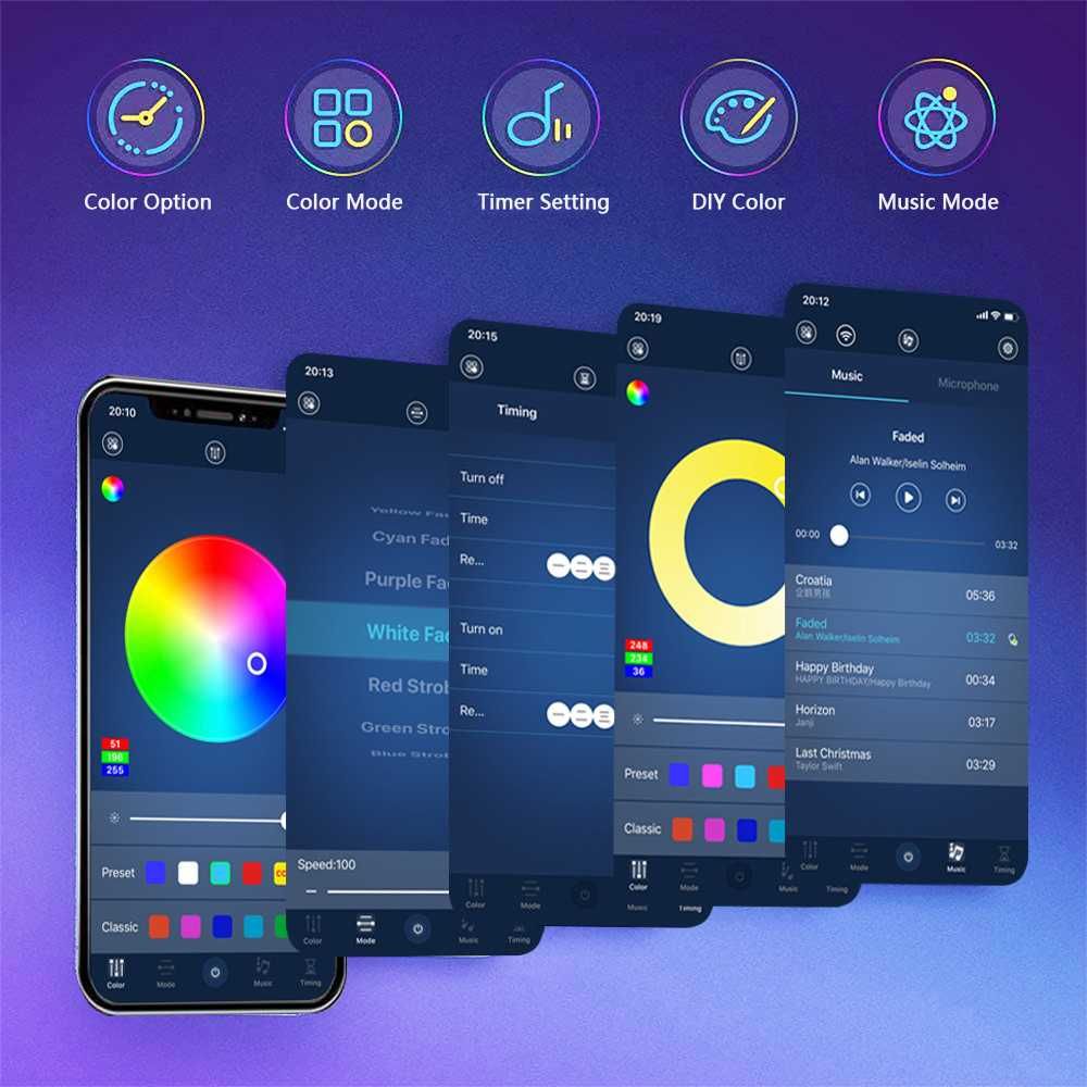 Banda LED RGB, Control din aplicatie Bluetooth, Lungime 3 metri, NOUA