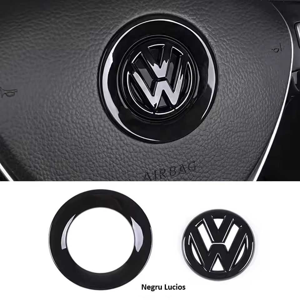 Set Emblema Sticker Volan + Inel Exterior logo VW Volkwagen, Negru Luc
