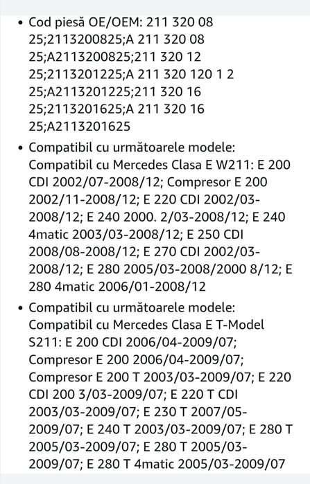 Perne aer spate Mercedes E Class /Cls