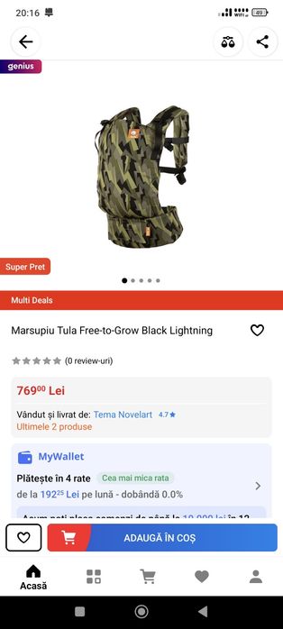 Marsupiu Tula Free-to-Grow  kaki