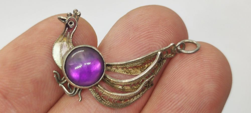 Pandantiv Vechi Chinezesc Din Argint  cu Ametist