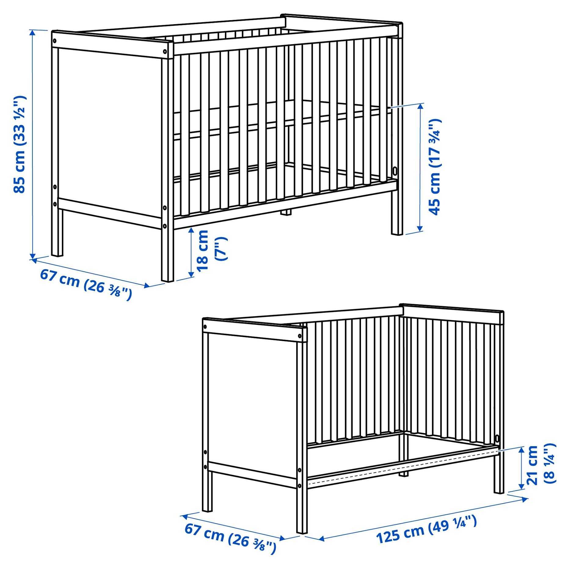 Бебешко креватче и матрак, IKEA Sundvik, 60x120 см, височина на 2 нива