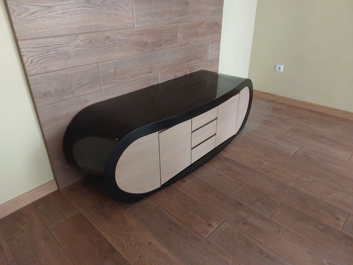 Луксозно Офис Обзавеждане Бюро Goggle desk Плътен МДФ Черен Лак Шкаф