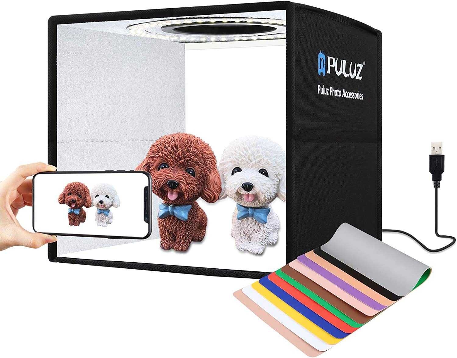 Lightbox portabil PULUZ 25cm cub foto cu LED pt fotografie de produs