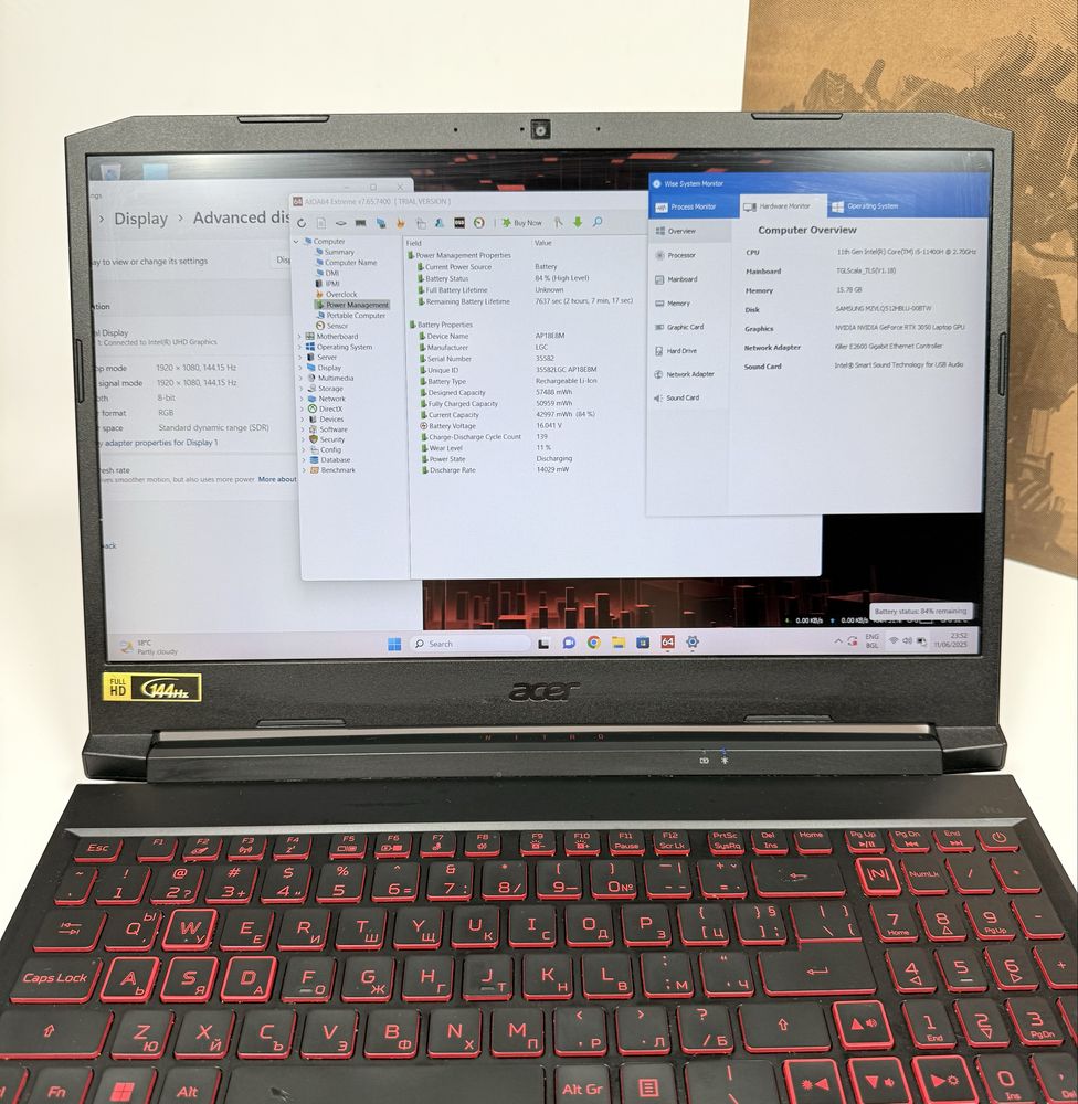 Acer Nitro 5/15,6” IPS 144Hz/i5-11400H/RTX 3050/16GB RAM/512GB NVMe