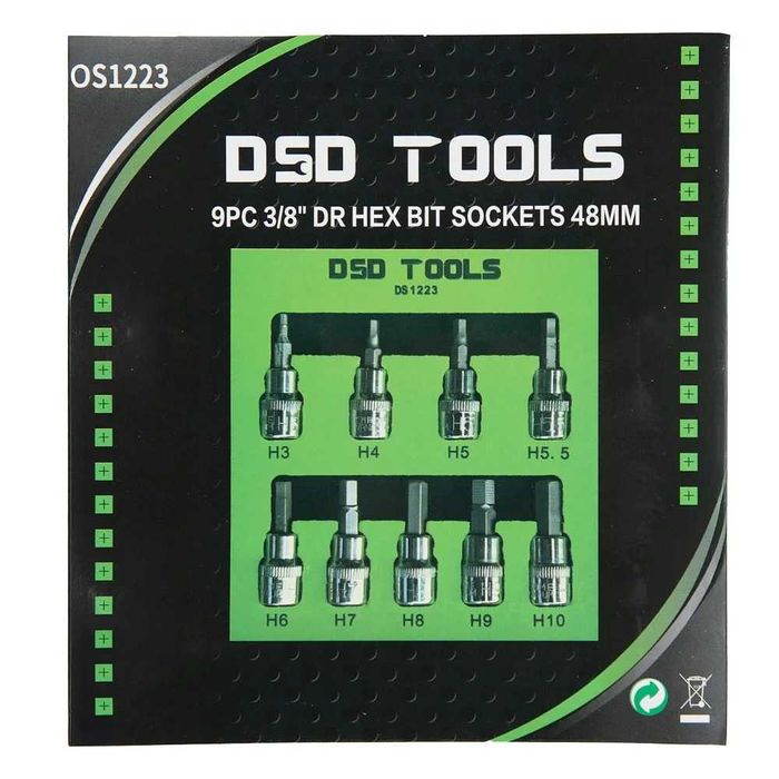 DSD TOOLS 9PC 3/8"dr biti hexagonali DS1223