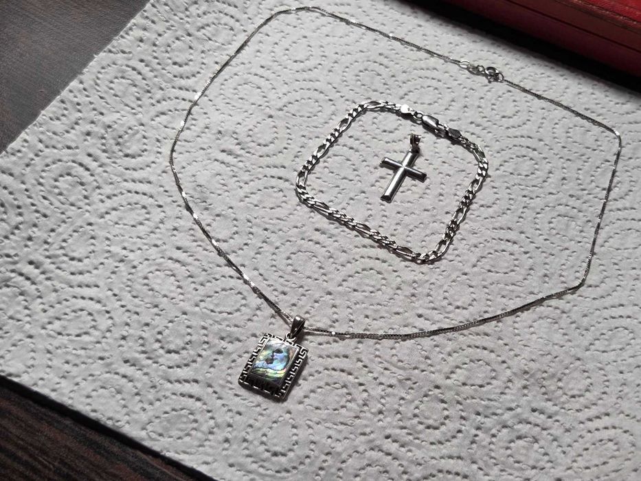 Lot vintage argint lant, bratara si 2 pandative