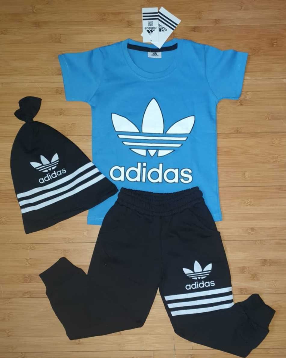 Set baiat 3 piese Adidas tricou pantaloni caciula subtire 2 ani nou