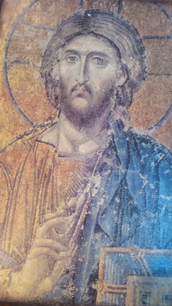 Icoana veche ortodoxa, bizantina, mozaic Isus - Sf. Sofia sec. XIII