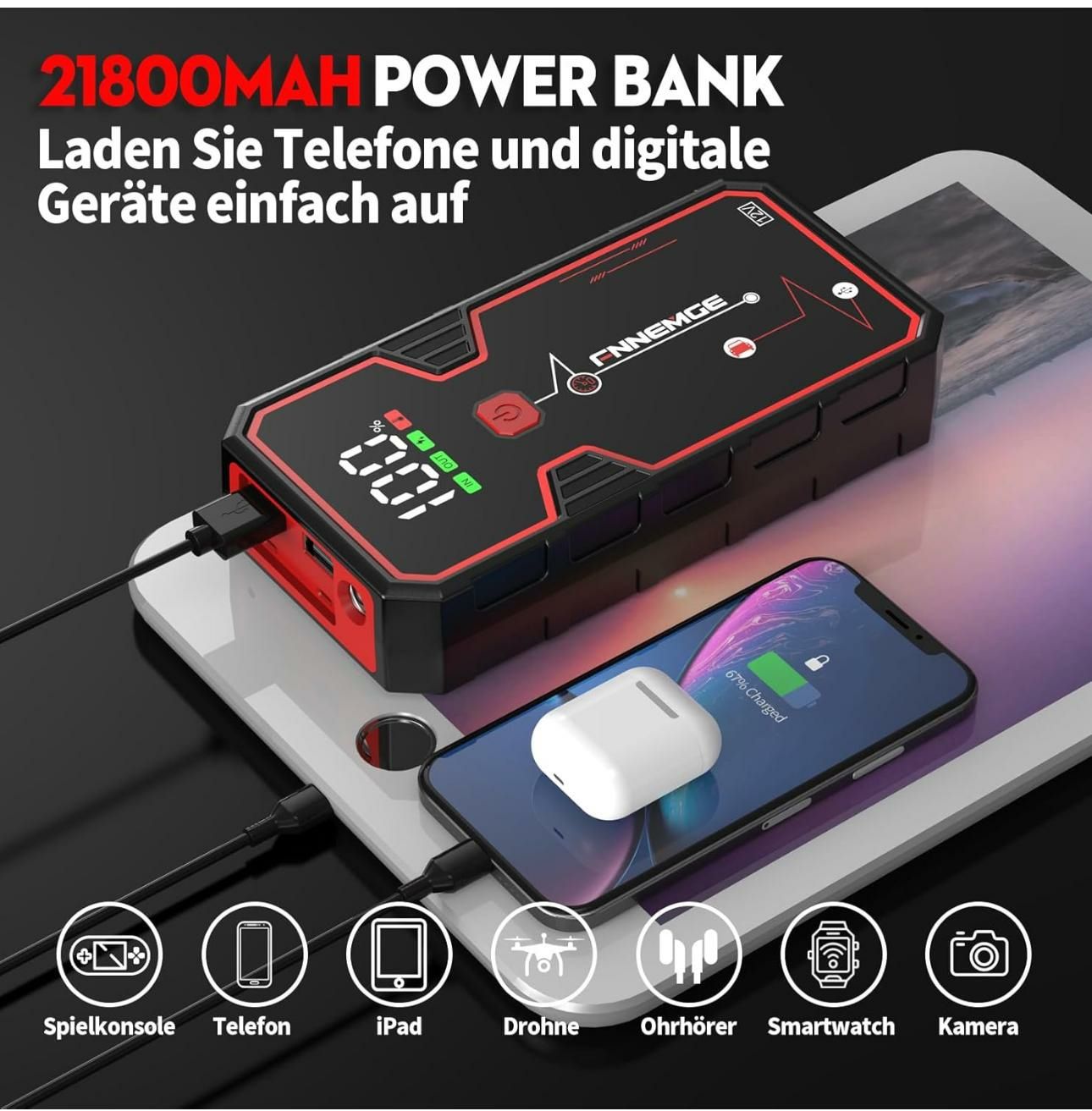 Jump Starter Auto Fnnemge 12V