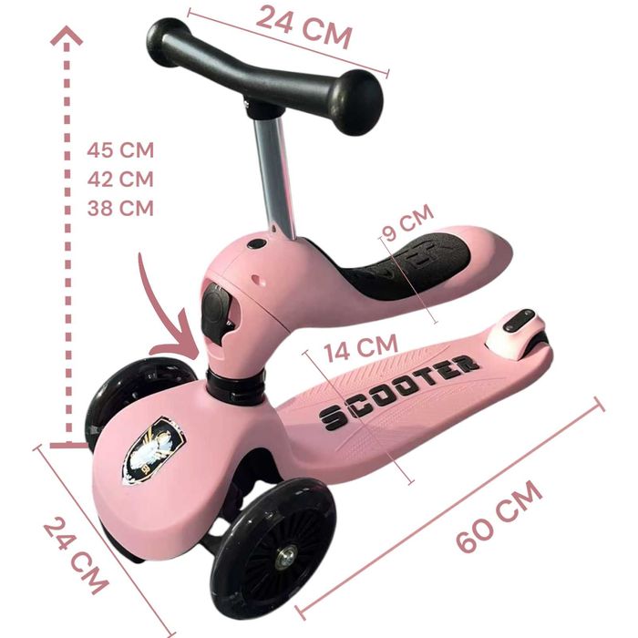 Trotineta 2in1 transformabila in tricicleta, ajustare 3 dimensiuni,roz