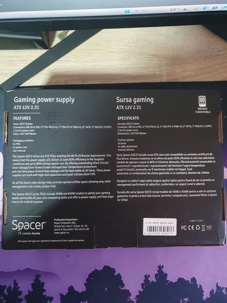 Vând sursă Spacer gaming