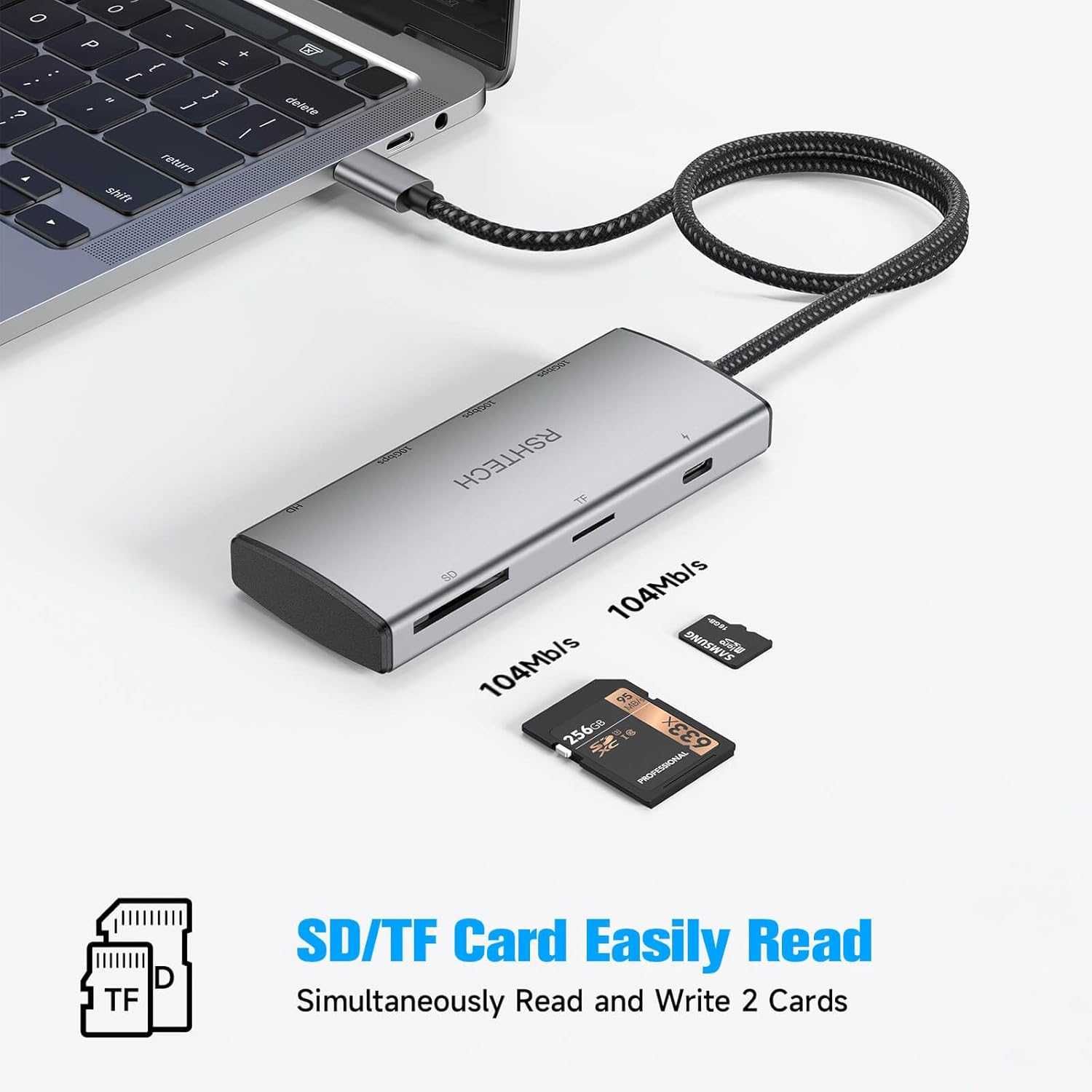 RSHTECH 10Gbps USB C хъб, 7-в-1 USB C многопортов адаптер с 4K HDMI