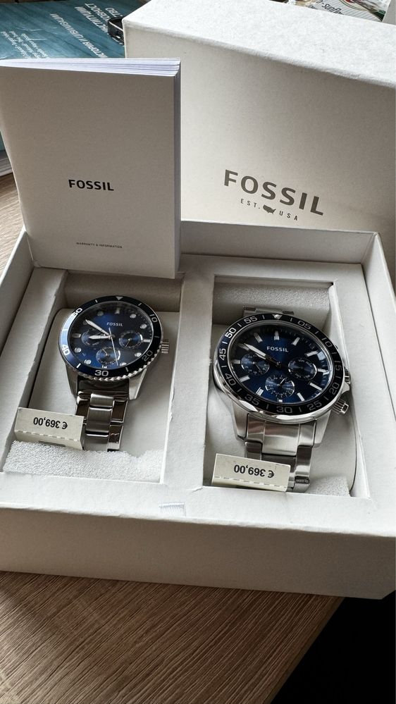 Чисто НОВ комплект Fosil 100% оригинален дамски мъжки часовник кутия