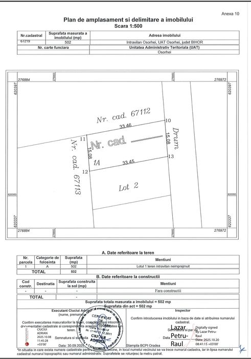 Teren 500 mp intravilan Oșorhei construibil