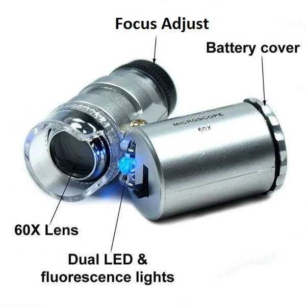 Microscop LUPA 60x cu LED aparat VERIFICAT BANI cu lampa UV bijutier