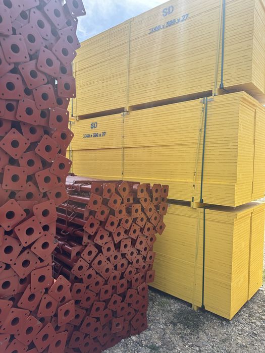 Cofraje doka, placa galbena cofrare, panouri, schele metalice, popi