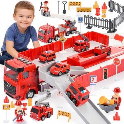 Нова Пожарна Играчка Комплект 7 Коли и Аксесоари за деца игра подарък