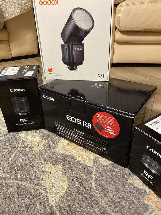 Canon r8 canon rf 50 mm f1,8 blitz godox v1