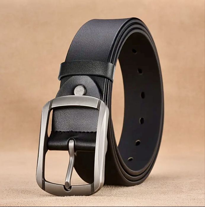 Мъжки кожени колани с двойна и квадратна катарама /Черна естест. кожа!