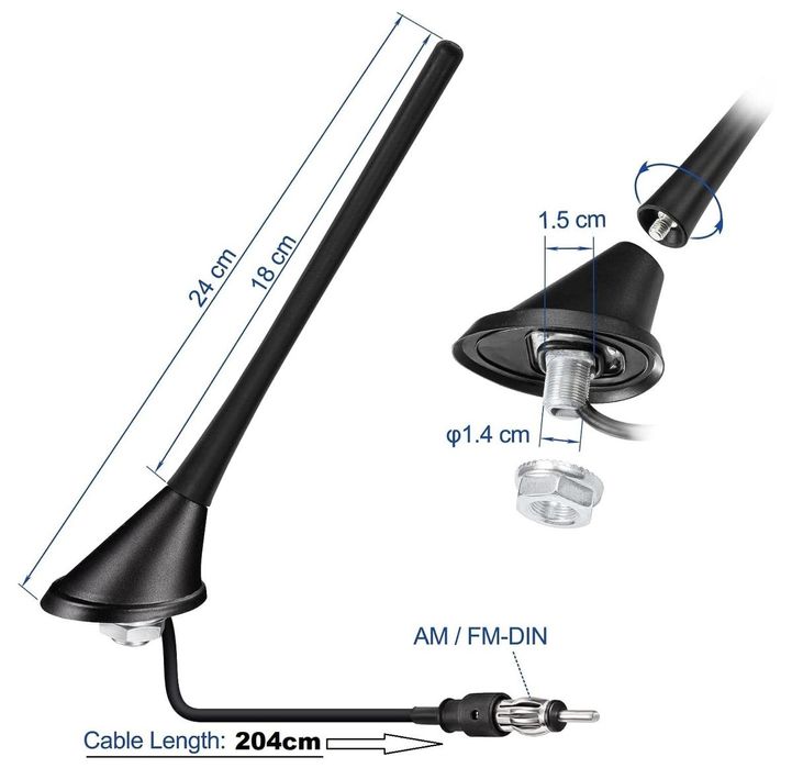 Антена №3404 за кола 12V къса с кабел 2метра