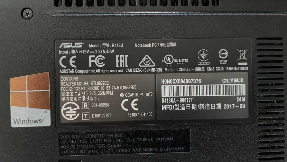 Лаптоп ASUS R418U, I3-7100U 2.4GHz, RAM 4GB, SSD 240GB