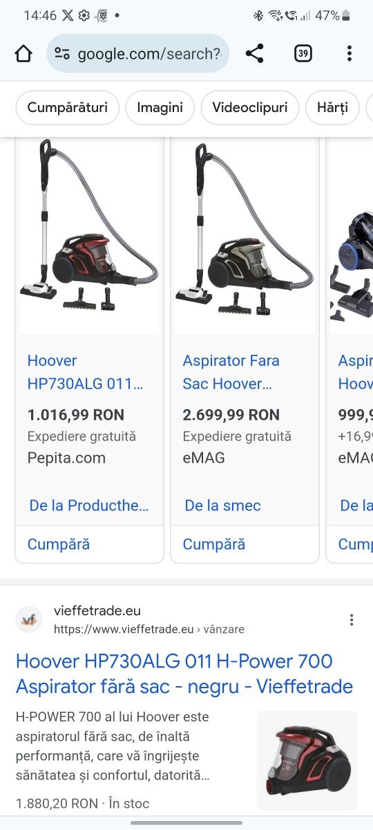 HOOVER HP730ALG 011 H-POWER 700 Aspirator clasic 850 W 2 l roșu / negr