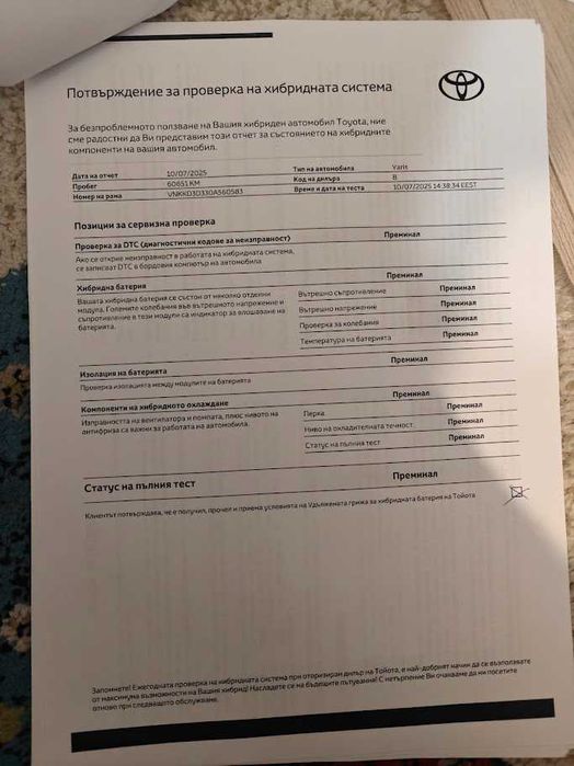 Toyota Yaris Hybrid в гаранция