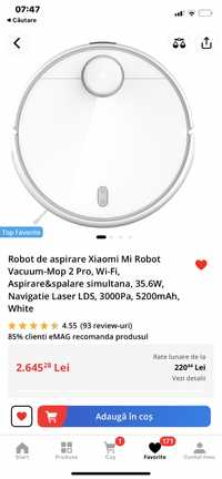 Vând Robot de aspirare Xiaomi Mi Robot Vacuum-Mop 2 Pro, Wi-Fi