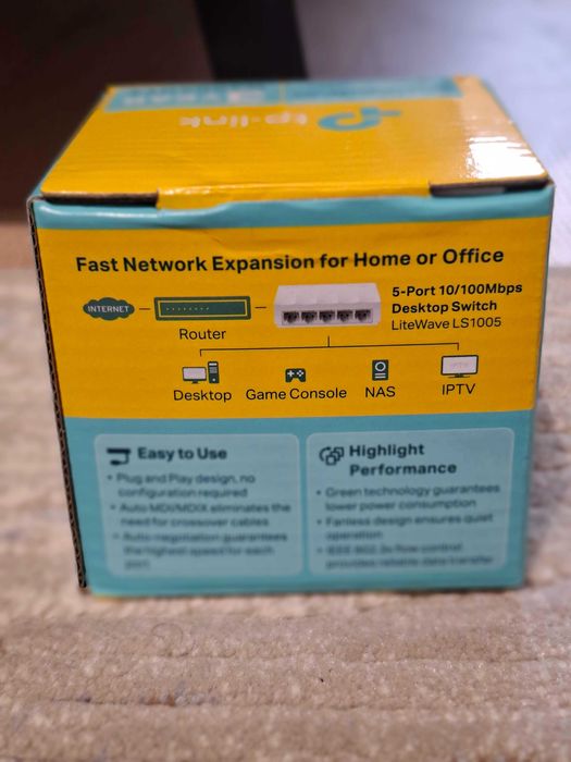 Суич TP-Link LS1005, 5 порта, 10/100Mbps