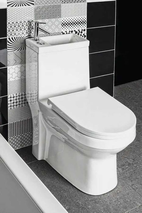 Aqualine HYGIE - WC monobloc cu lavoar mic, DualFlush, alb PB104W