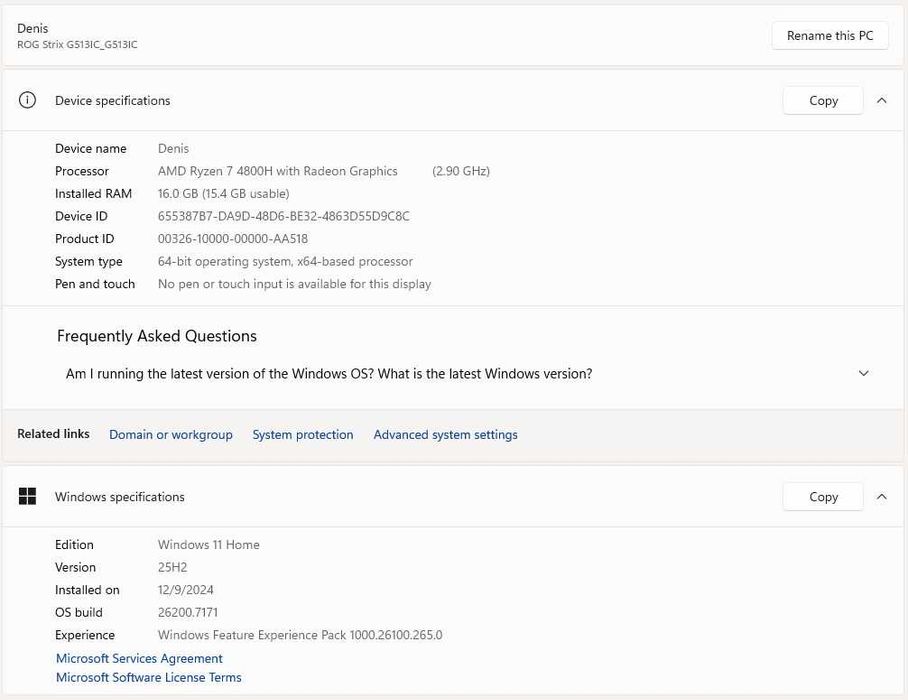 Vand Laptop ASUS ROG STRIX G15