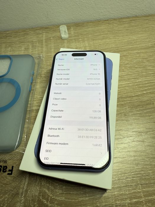 Iphone 16 UltraMarine 128 GB Memorie IMPECABIL FullBox ca NOU