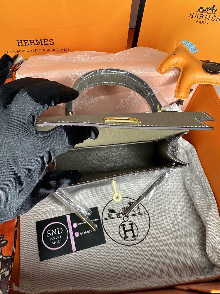 Geanta de lux HERMES Kelly mini 19 20 cm piele naturala 100% cadou