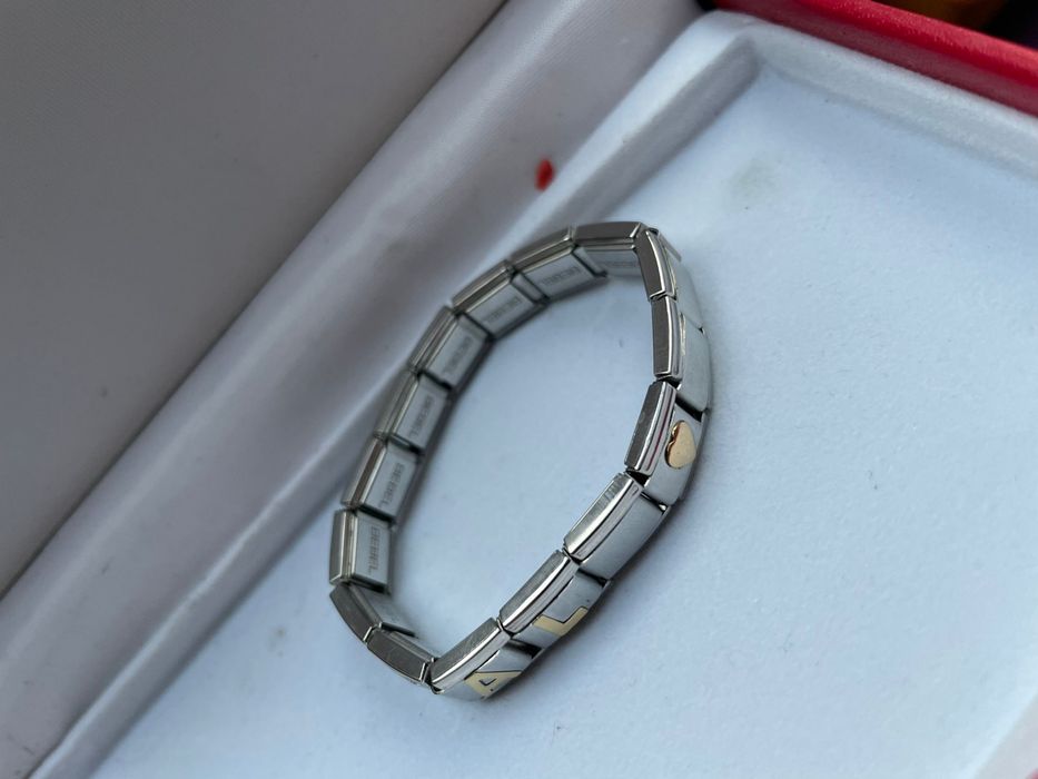 Bratara BEBEL otel inoxidabil cu 3 insertii din aur 18k,model deosebit