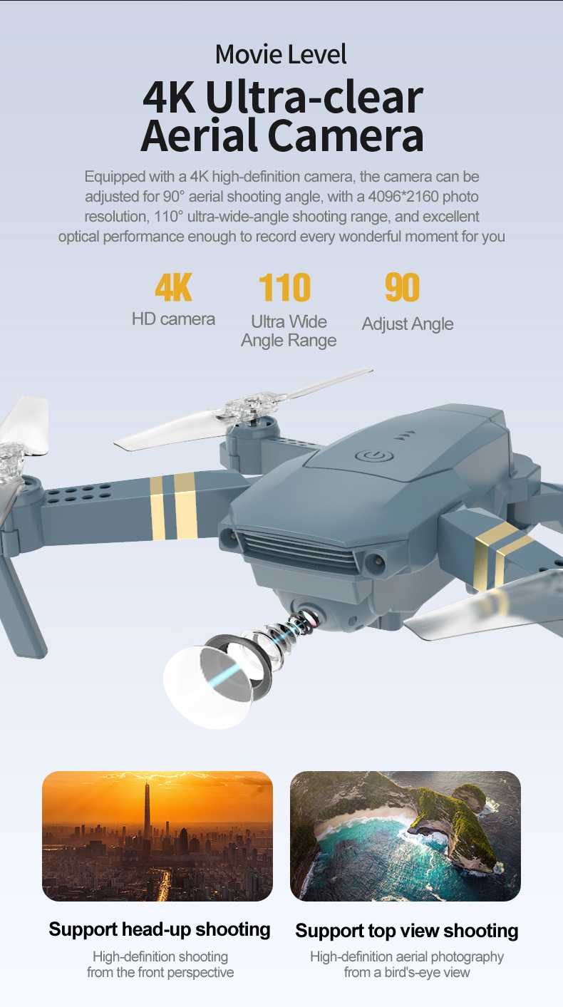 Drona Quadcopter pliabila gri, 600mAh cu telecomanda, pentru selfie