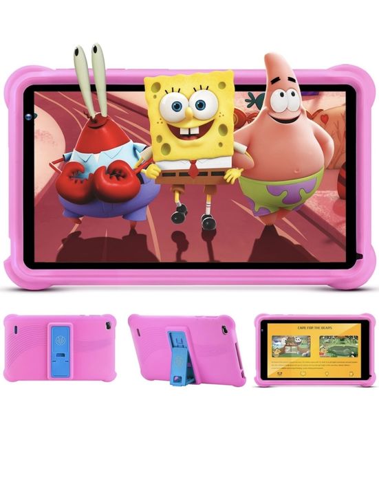 Husă roz silicon pentru tabletă copii QunyiCO Y7  Roz suport albastru