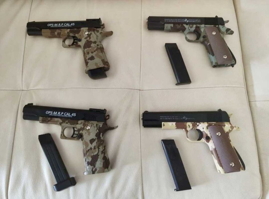 Pistol Glock sau Colt metal, cu bile, pentru joacă și antrenament