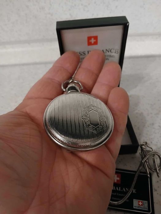 Швейцарски джобен сребърен часовник Swiss Balance