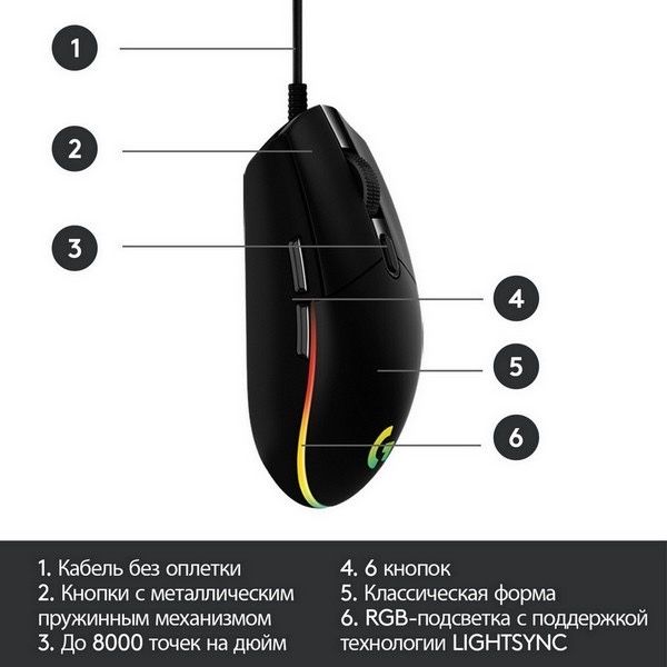 Мышь проводная Logitech G102 LightSync Black