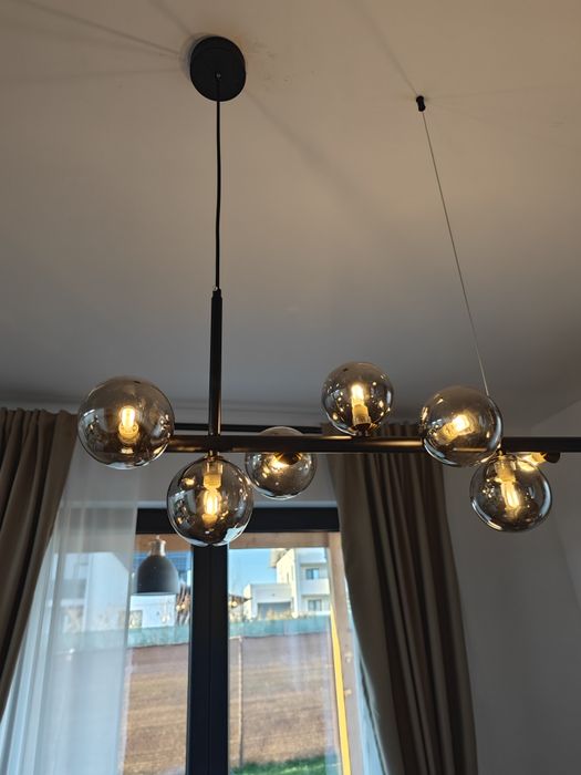 Lustră Stil Nordic, Design Asimetric, 7 surse de iluminare Bec G9, Neg