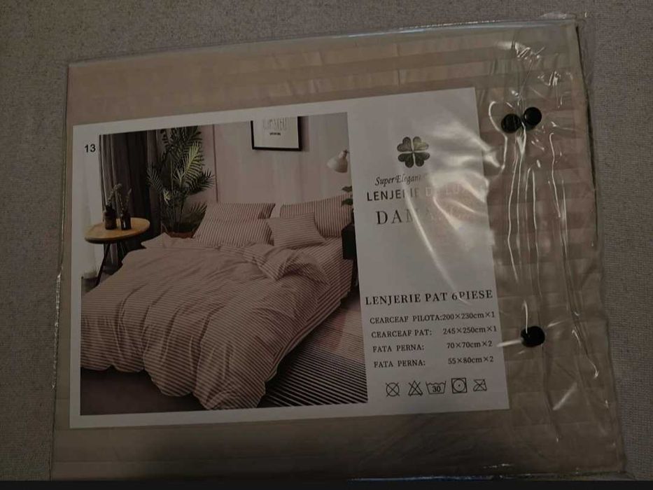 Lenjerie pat dublu damasc, 6 piese