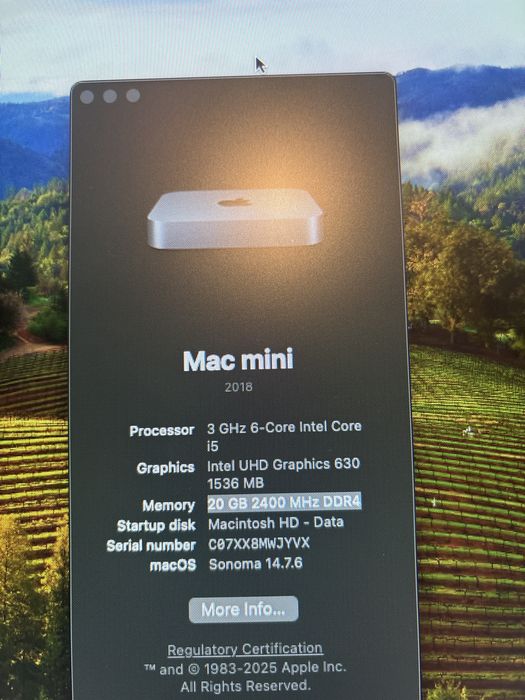 Mac mini 2018 – i5, 20 GB RAM, SSD 256 GB