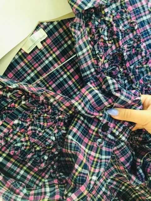 Cămașă lungă cu cordon în carouri roz