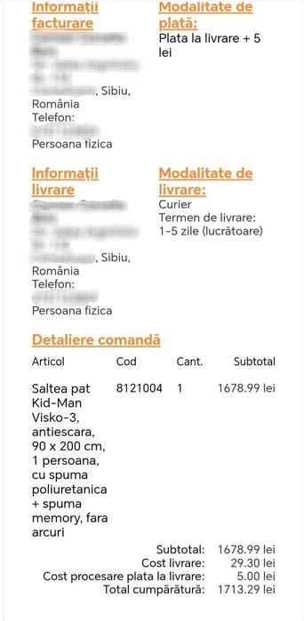 Vând saltea antiescara Kid-Man Visko - 3  90×200, 1 persoană